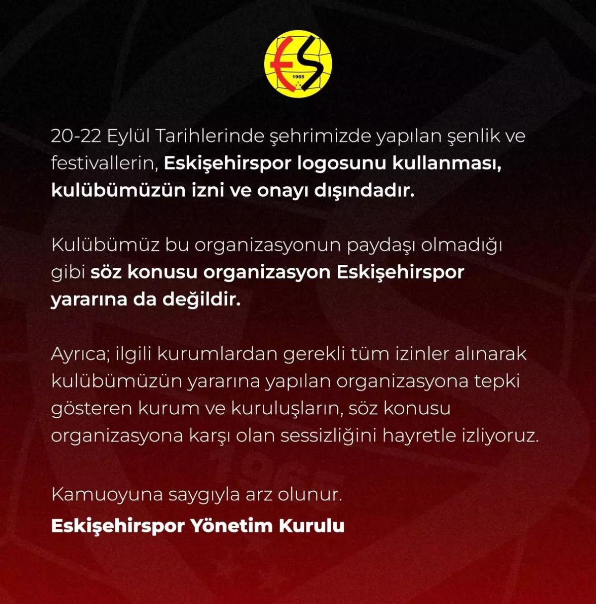 Eskişehirspor, ‘Karadeniz Rüzgarı Yayla Şenliği’ Afişlerindeki Logo Kullanımını Kınadı