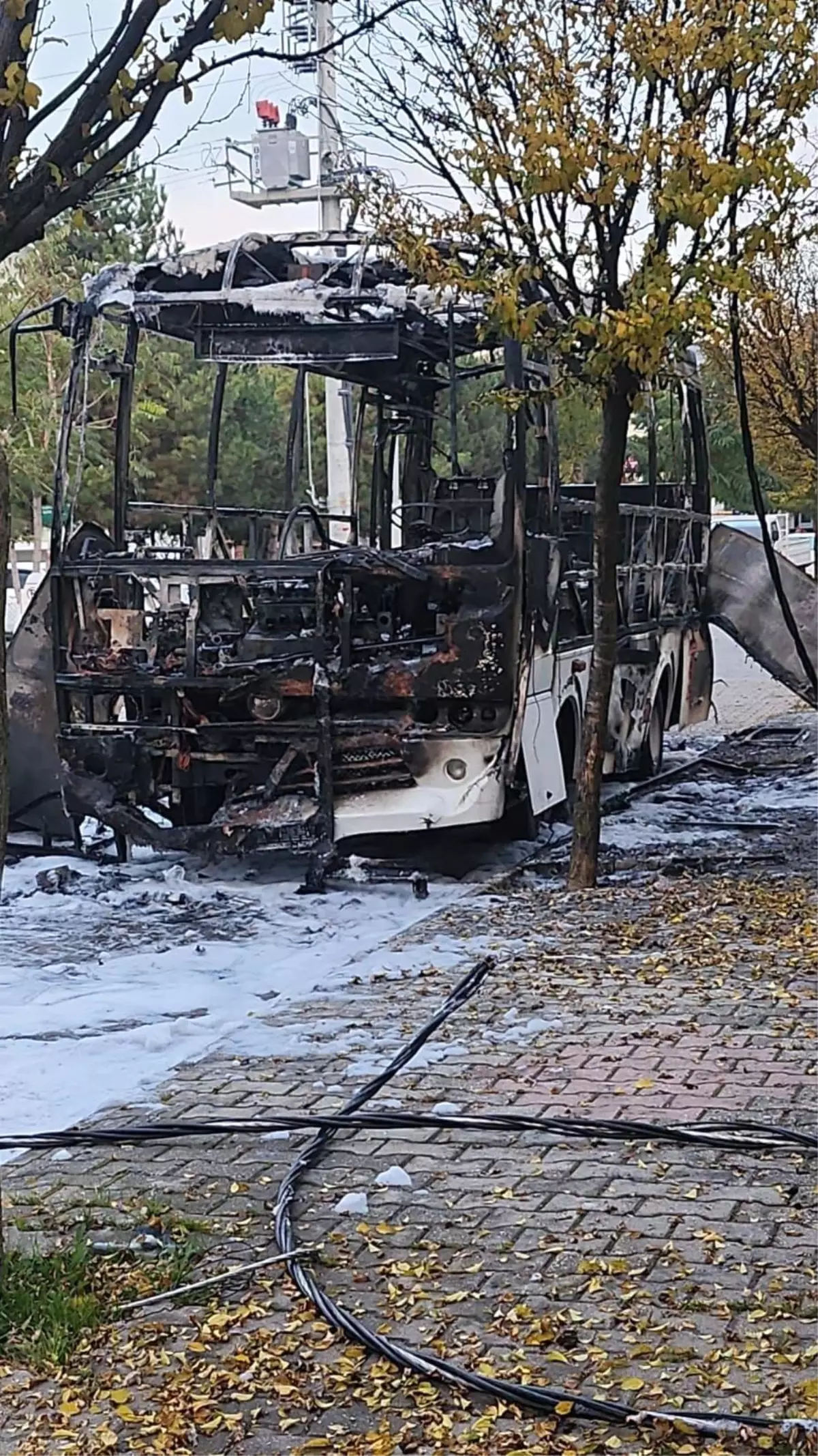 Bolu’da gece yarısı park halindeki minibüs alevlere teslim oldu