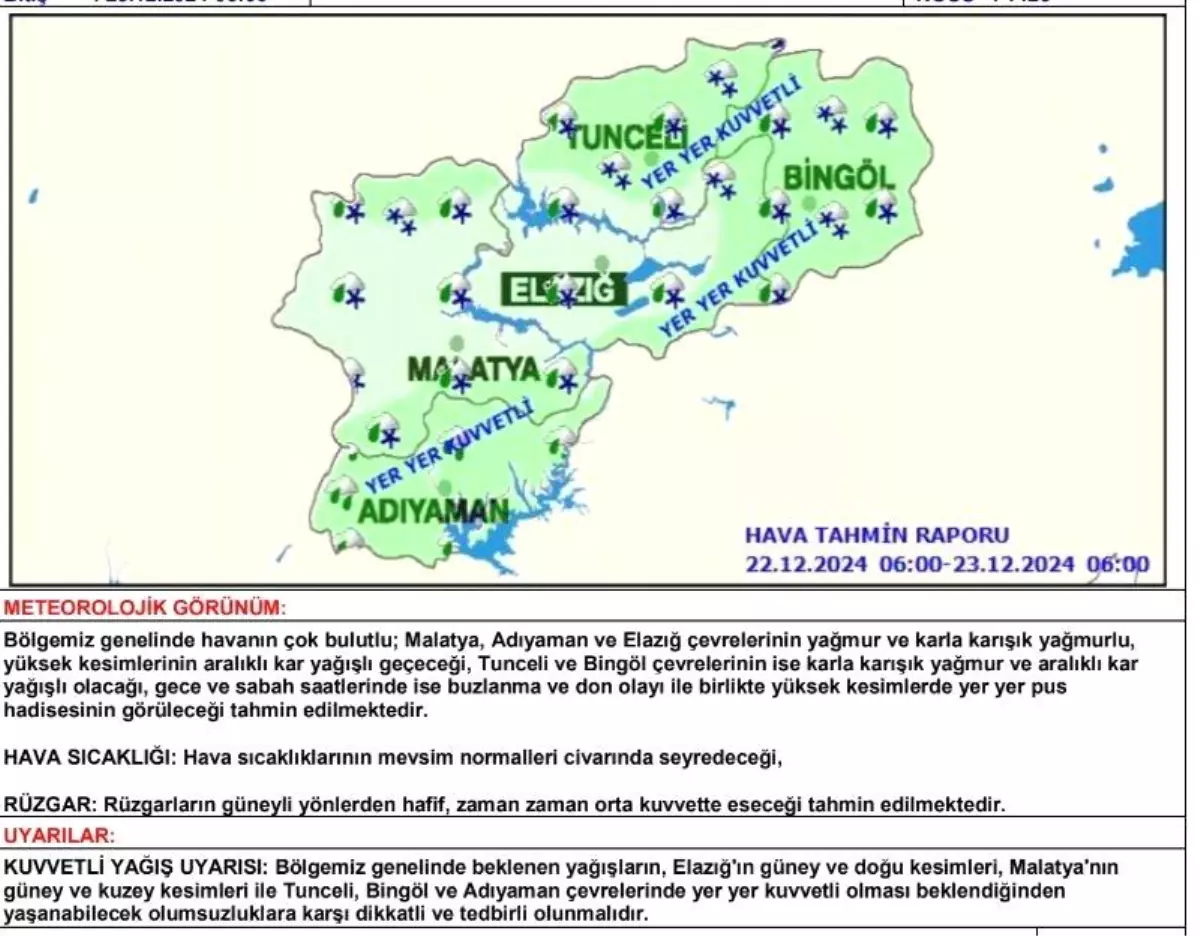 Meteoroloji’den Elazığ ve Çevresi İçin Kuvvetli Yağış Uyarısı