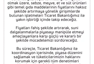 Tarım ve Orman Bakanlığı’ndan Fahiş Fiyat Artışlarına Karşı Uyarı